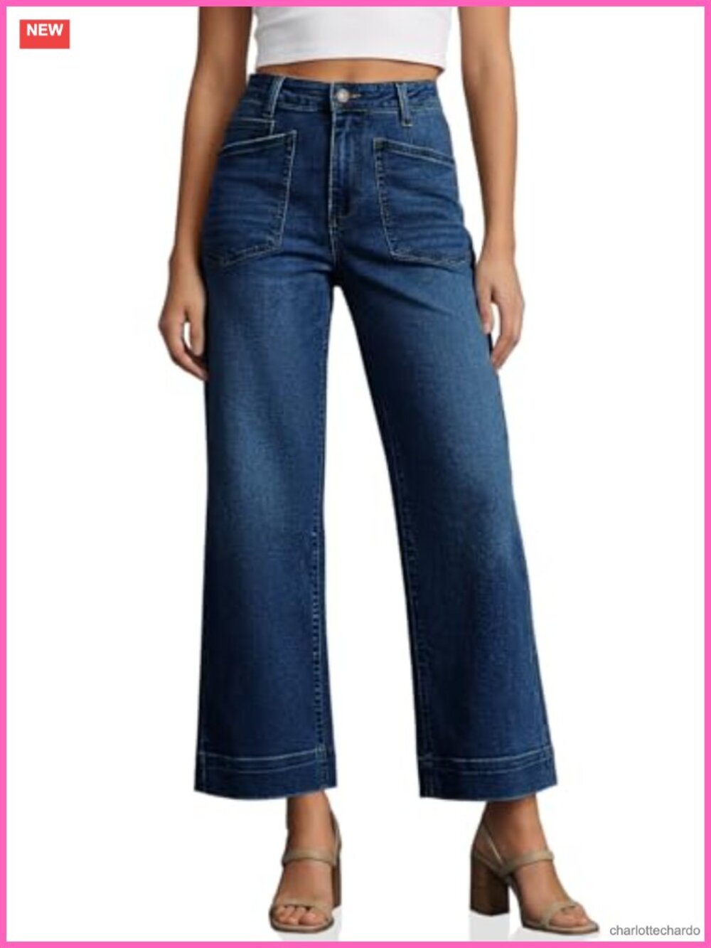 Cropped Wide Leg High Rise Stretch Denim Ankle Jeans Frayed
